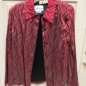 N Touch Women's Burgundy Iridescent Taffeta Blazer & Velvet Shell Set